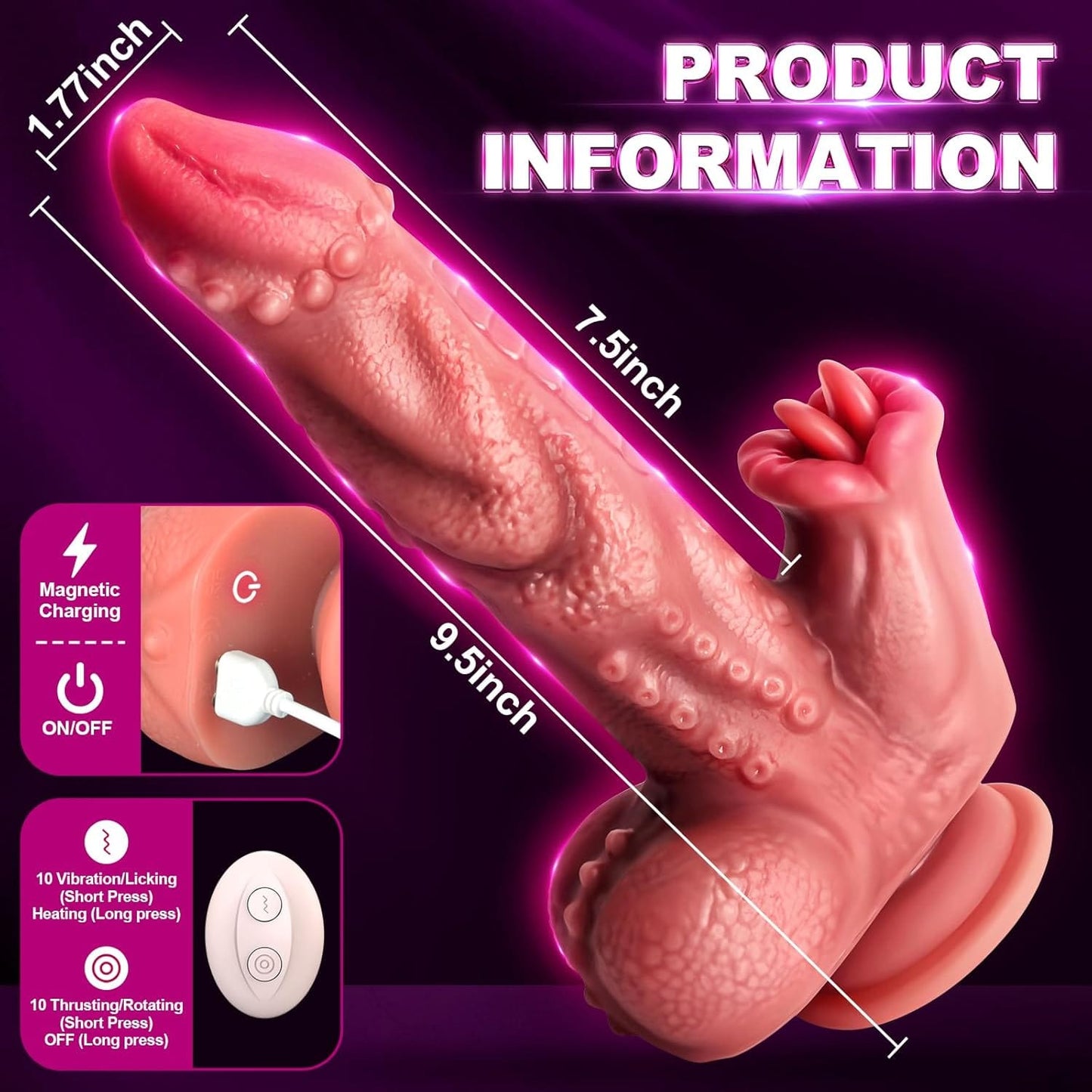 Snake Warrior 9.5in Thrusting Rotation Swinging Dildo Vibrator With Remote