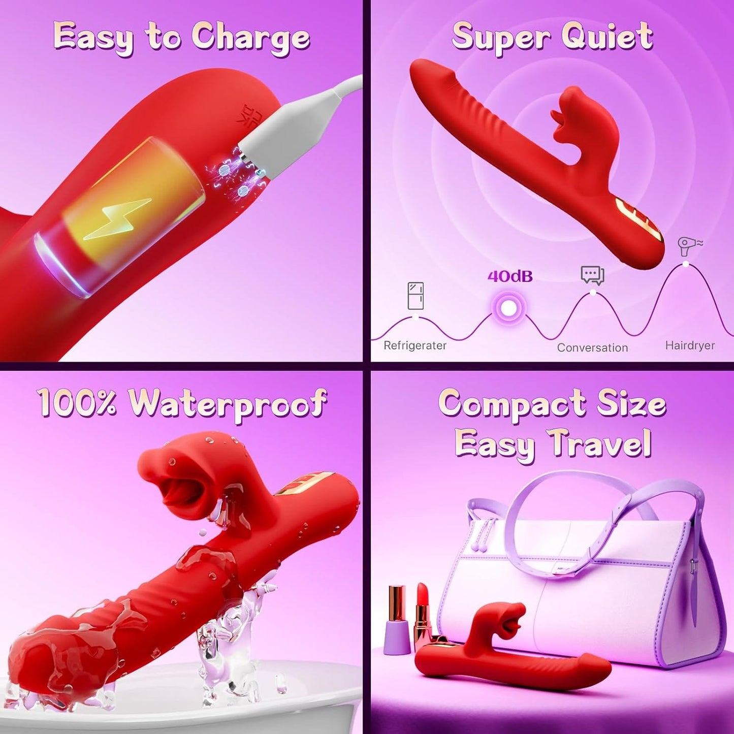 Upgraded Rose Muncher 5 In 1 Thrusting Clitoral G Spot Vibrator