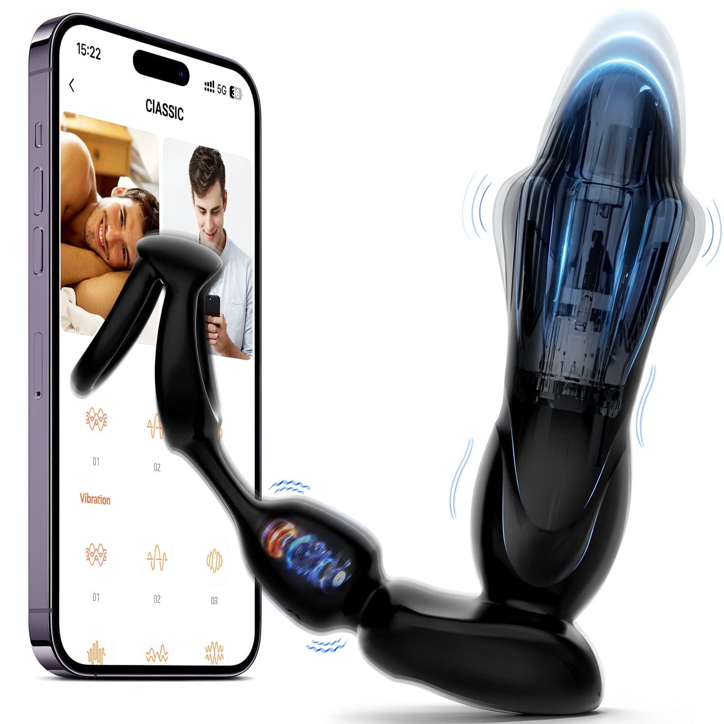 Starship Prostate Massager Vibrating Inflating Expanding Anal Toy with Dual Rings