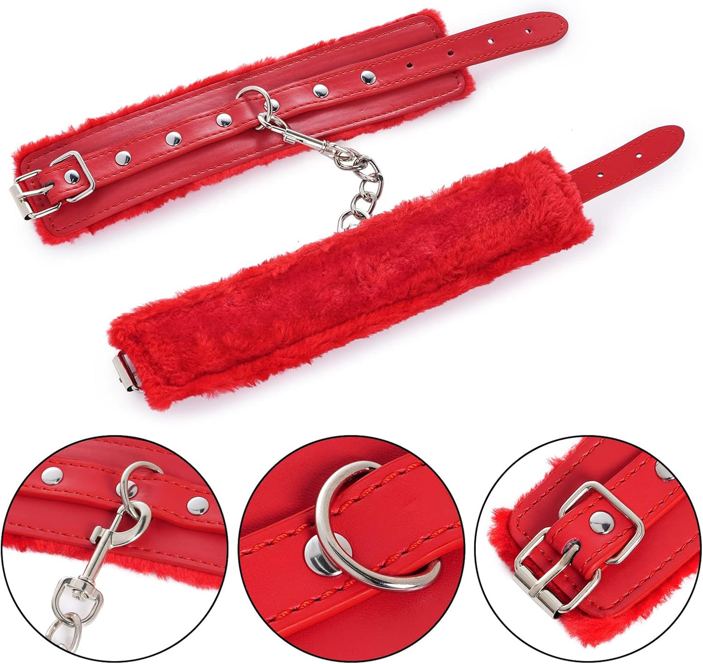 【Free Gift】BDSM Adjustable Plush Handcuffs Ankle Bracelets Restraint Set Sex Toy