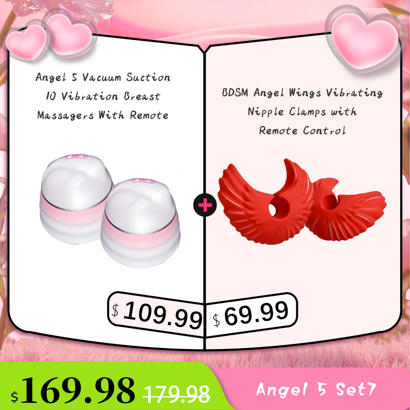 Angel 5 Vacuum Suction 10 Vibration Breast Massagers With Remote (A Pair)
