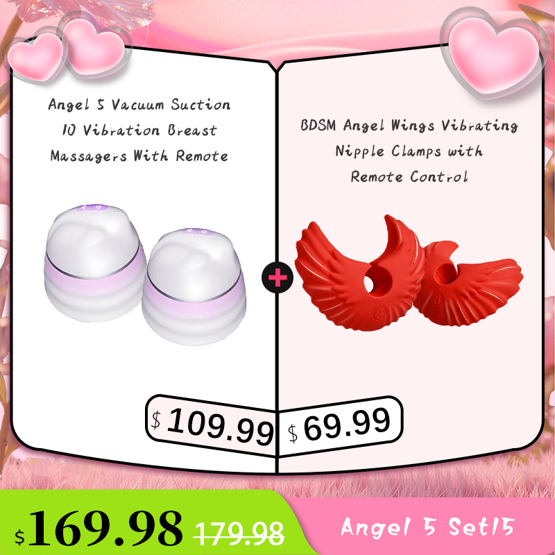Angel 5 Vacuum Suction 10 Vibration Breast Massagers With Remote (A Pair)