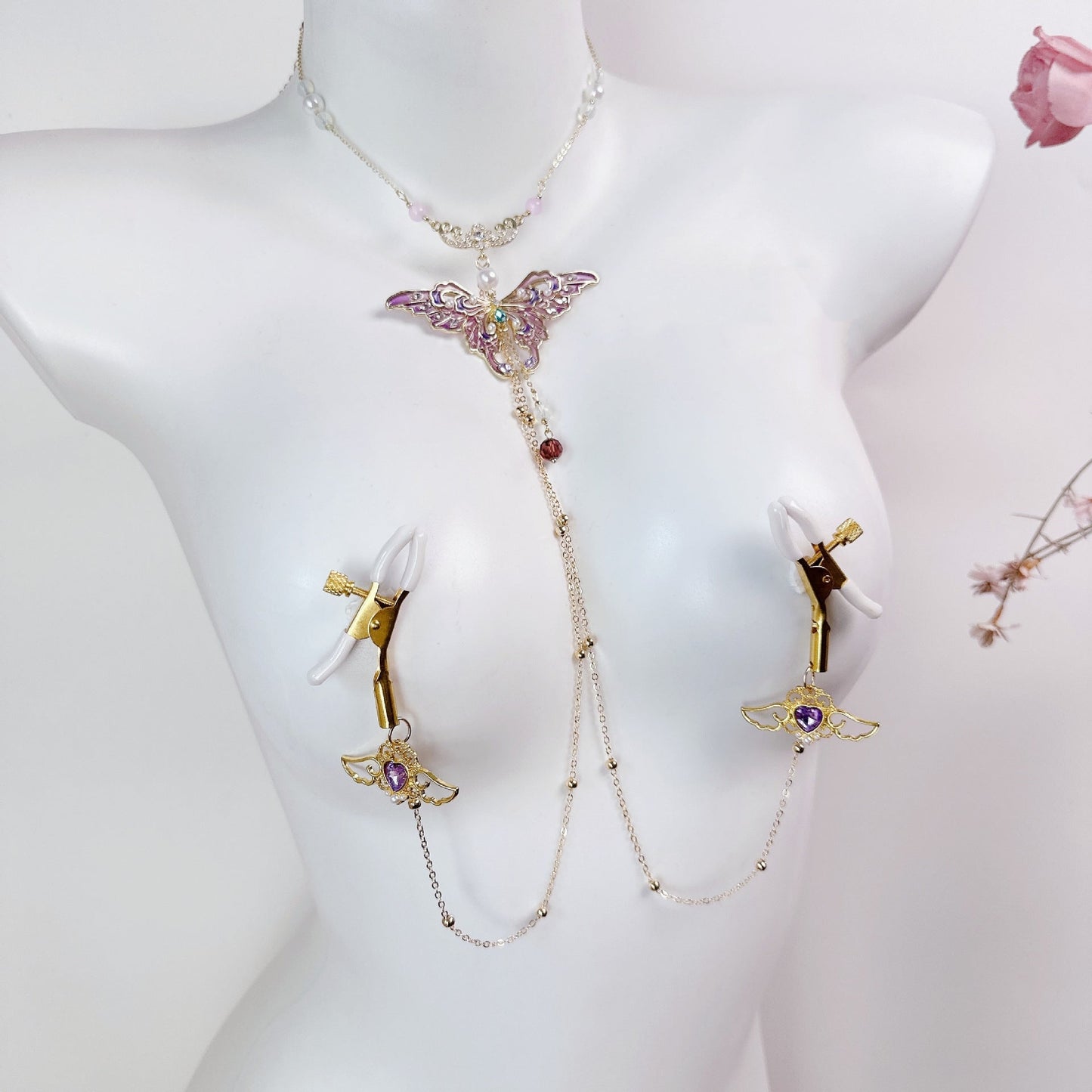 Butterfly Collar & Nipple Clamp Chain Suit