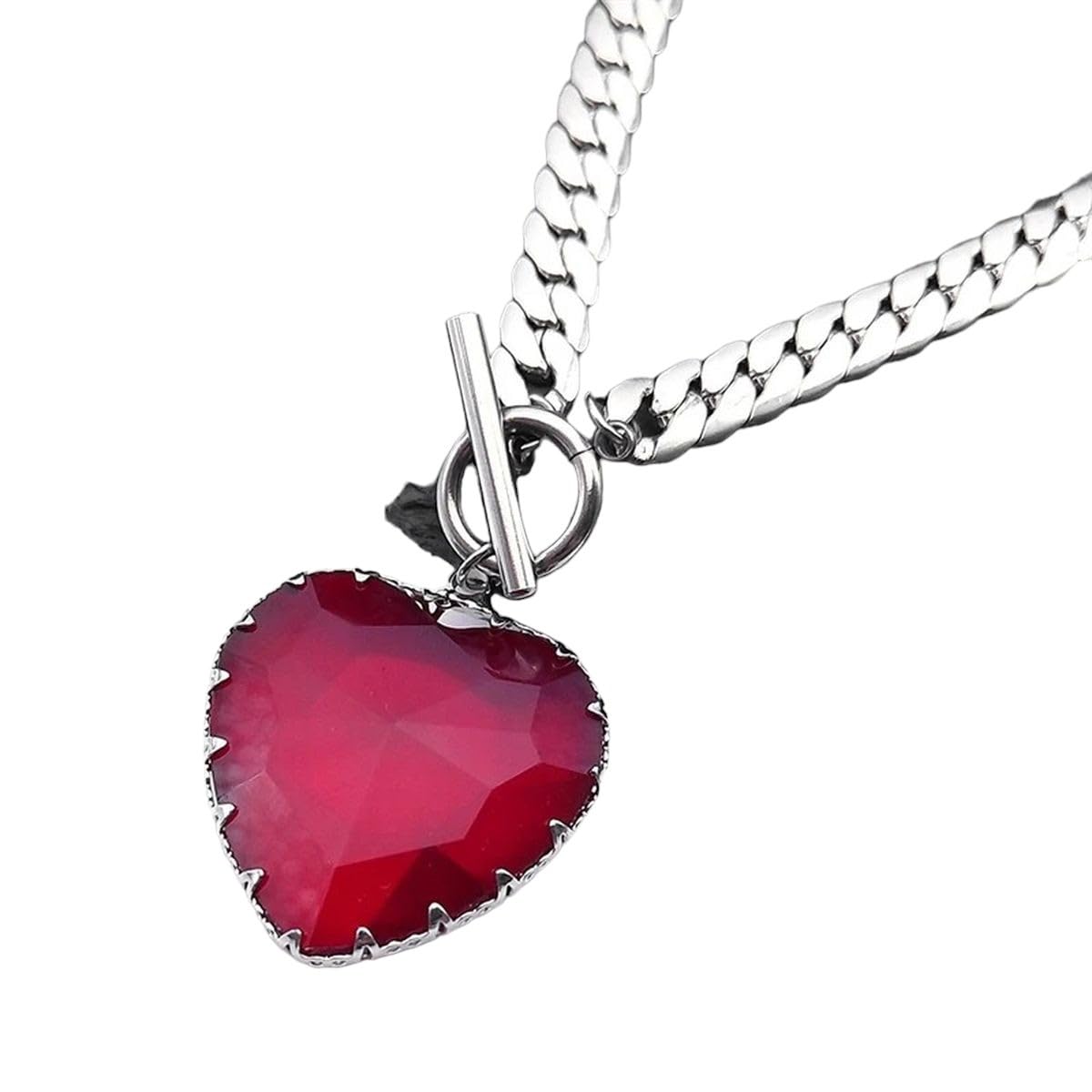 Red Heart Pendant Necklace Choker