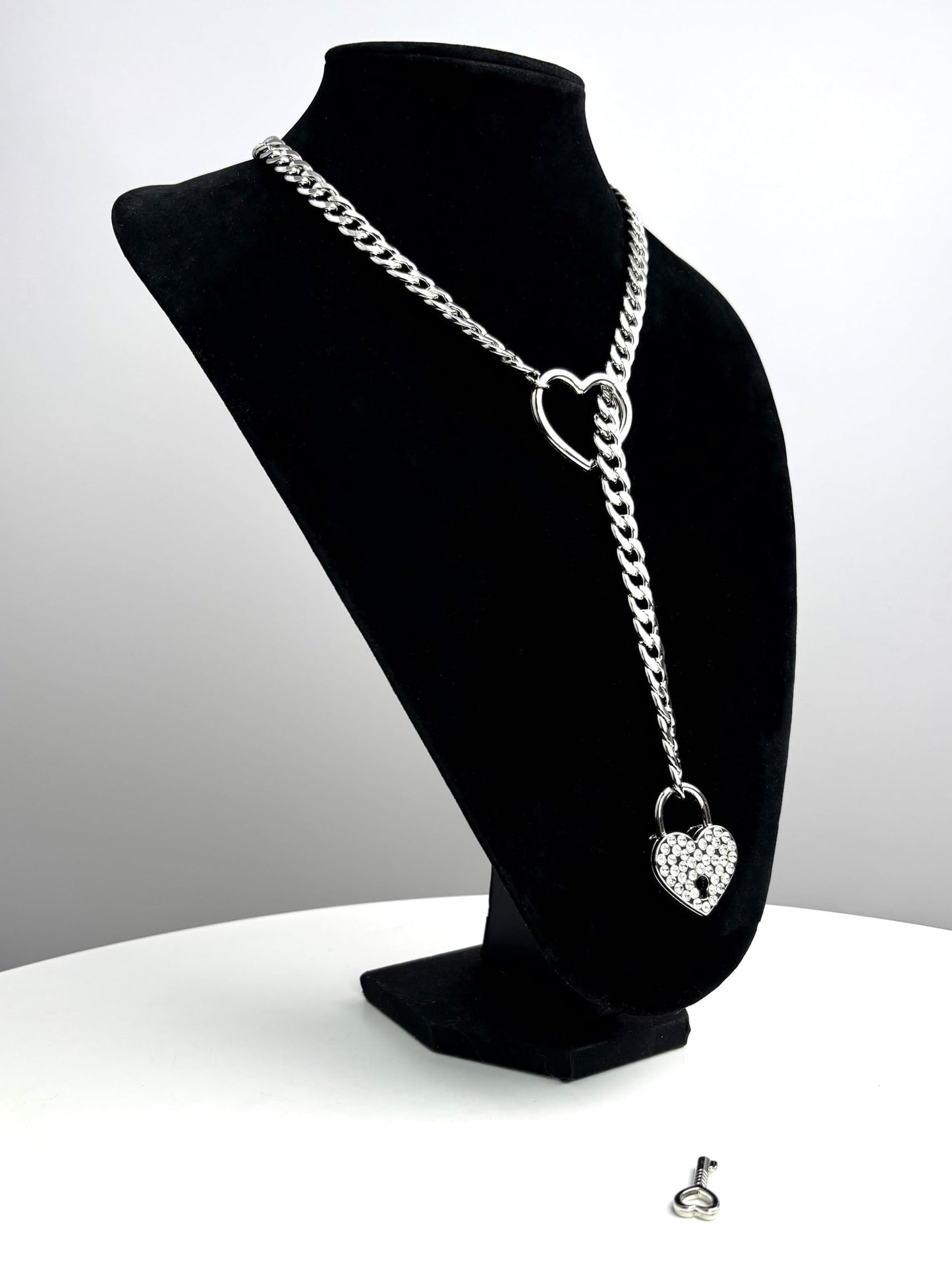 Crystal Heart Lock & Key O-ring Slip Chain