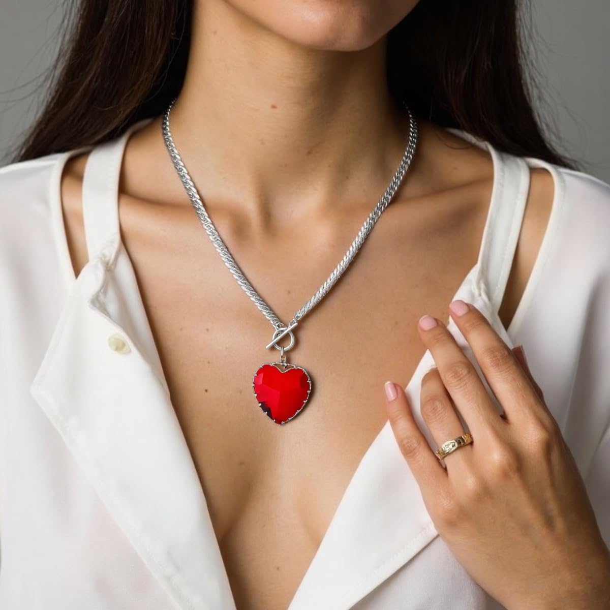 Red Heart Pendant Necklace Choker
