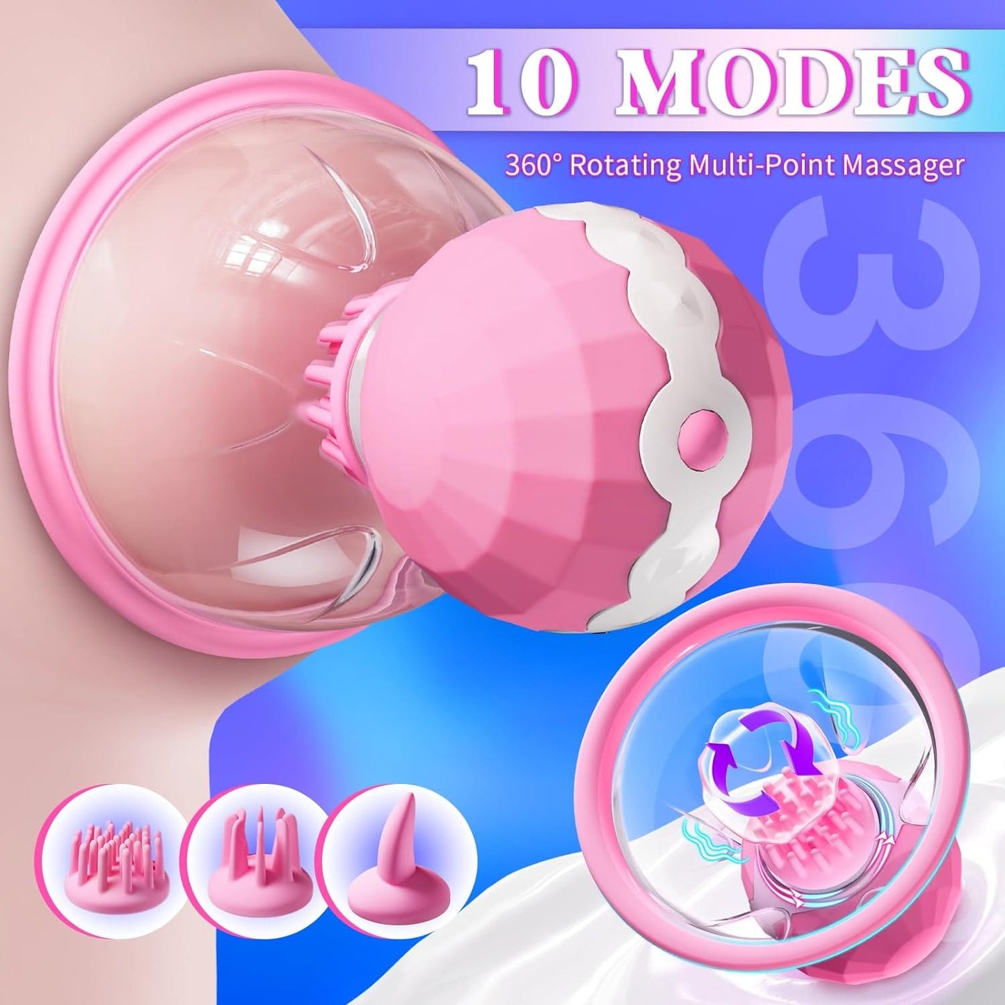 Nipple Rotation Vibrator Breast Suckers Massager for Women (A Pair)