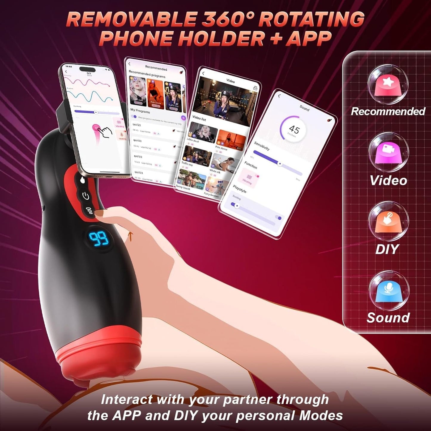 Nebula 9 Sucking Vibration Heating Male Stroker with Phone Holder