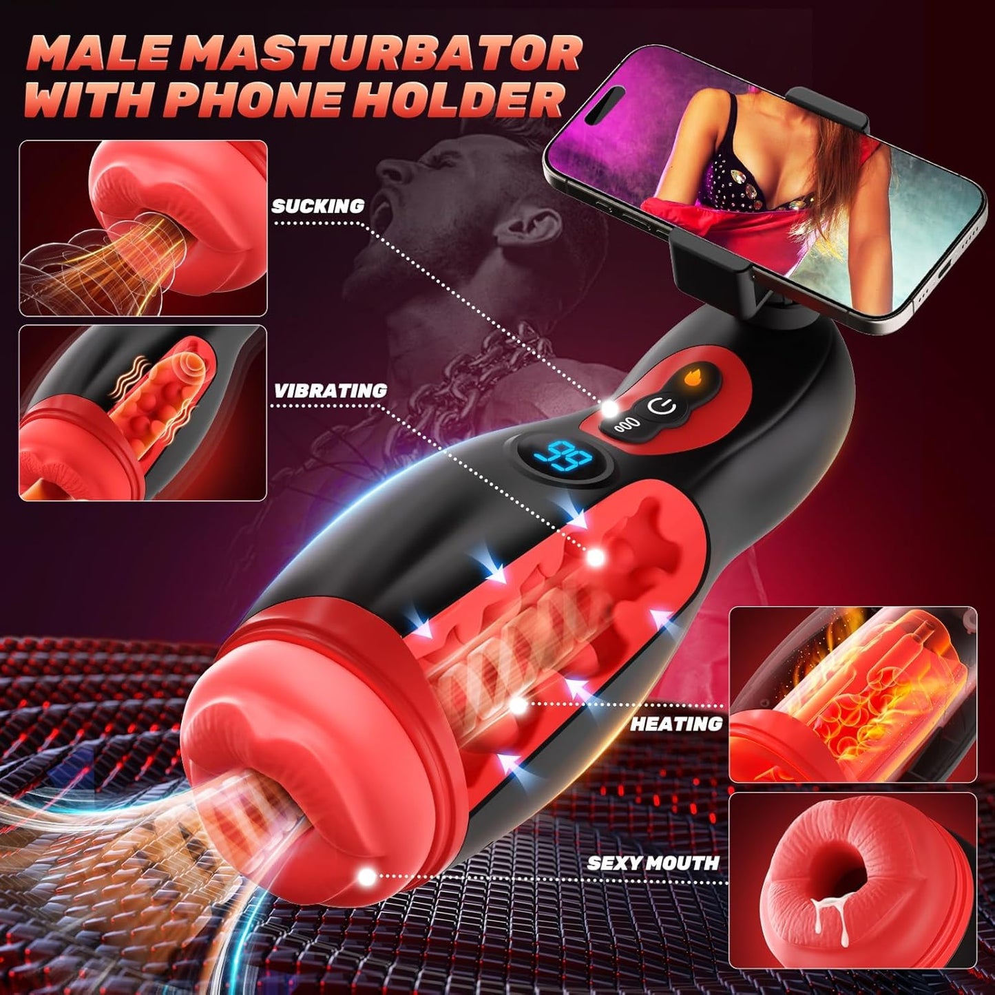 Nebula 9 Sucking Vibration Heating Male Stroker with Phone Holder
