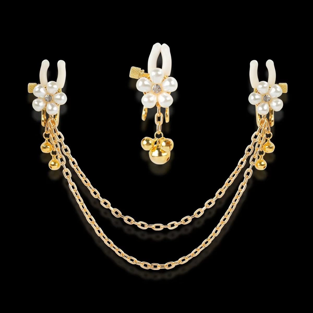 Pearl Petals Bells Nipple Clamps with Chain