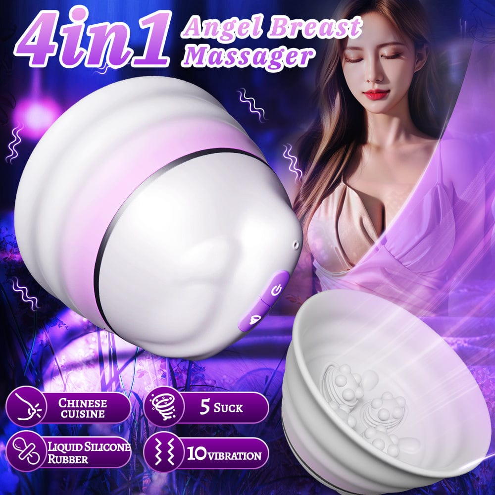 Angel 5 Vacuum Suction 10 Vibration Breast Massagers With Remote (A Pair)