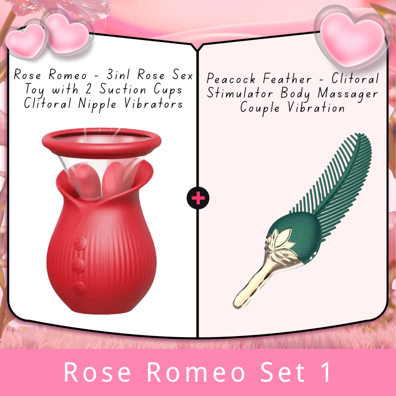 Rose Romeo - 3in1 Rose Sex Toy with 2 Suction Cups Adult Toys Female Clitoral Nipple Vibrators with 10 Licking Sucking Vibrating