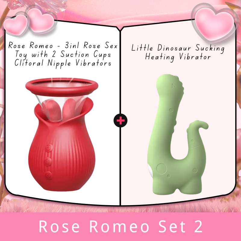 Rose Romeo - 3in1 Rose Sex Toy with 2 Suction Cups Adult Toys Female Clitoral Nipple Vibrators with 10 Licking Sucking Vibrating
