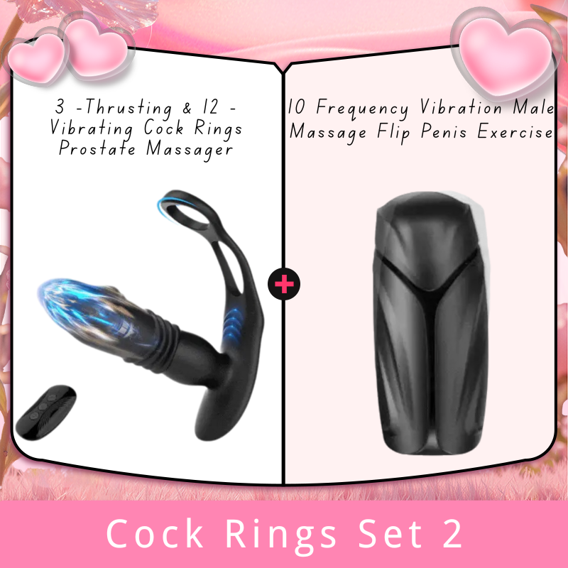 3 -Thrusting & 12 -Vibrating Cock Rings Prostate Massager