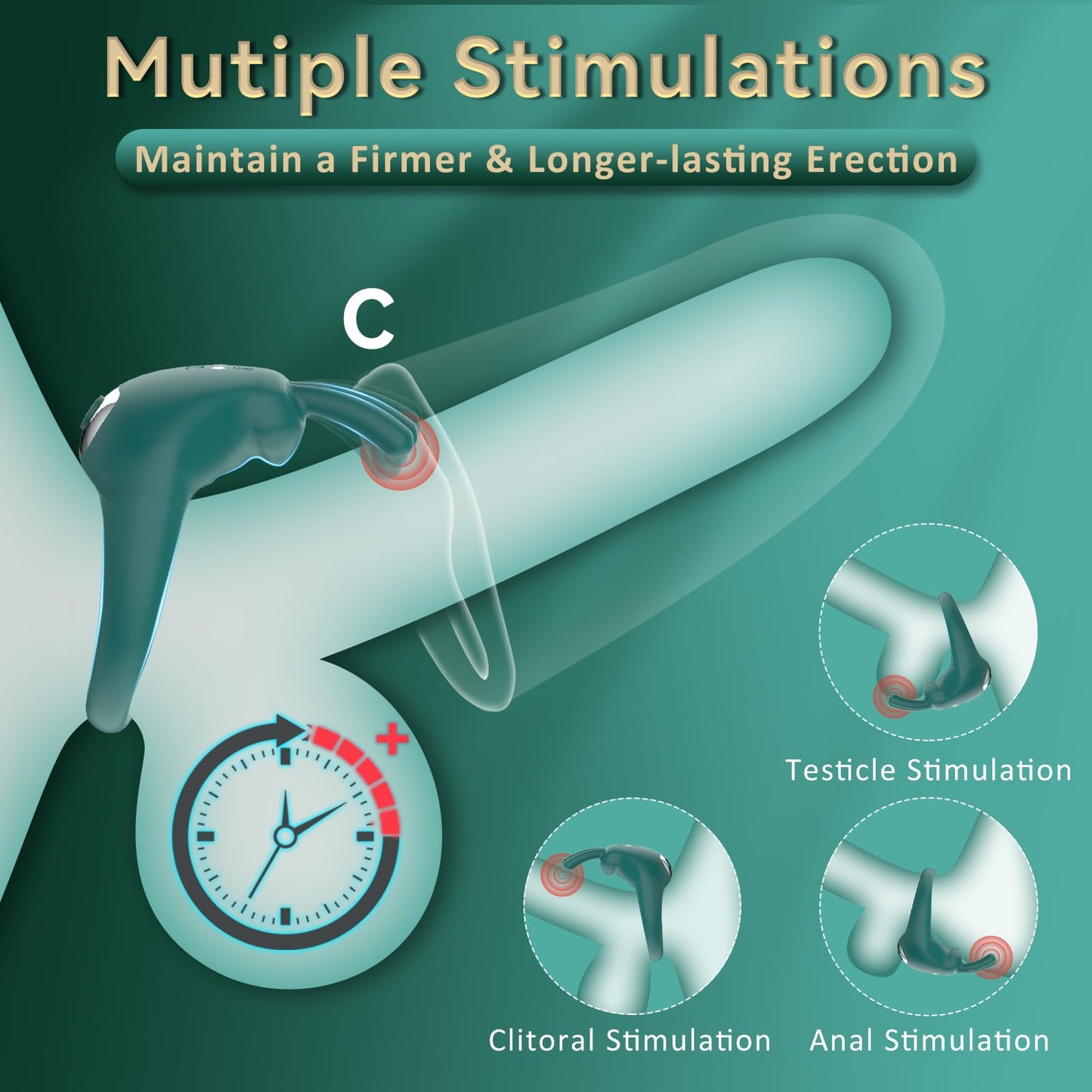 ウサギ型バイブレーター付きコックリング（大人用セックス玩具、クリトリスバイブレーター付き） 