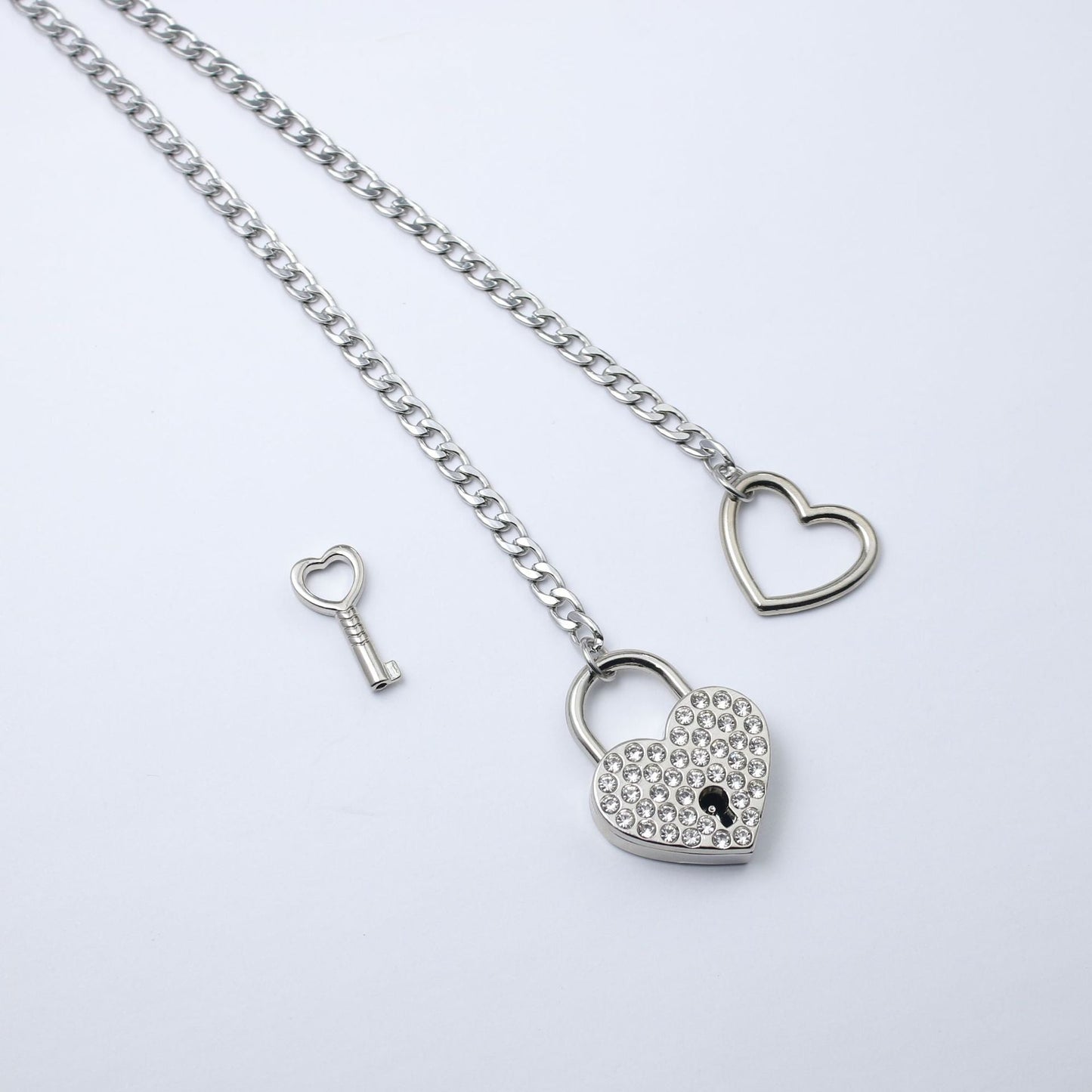 Crystal Heart Lock & Key O-ring Slip Chain