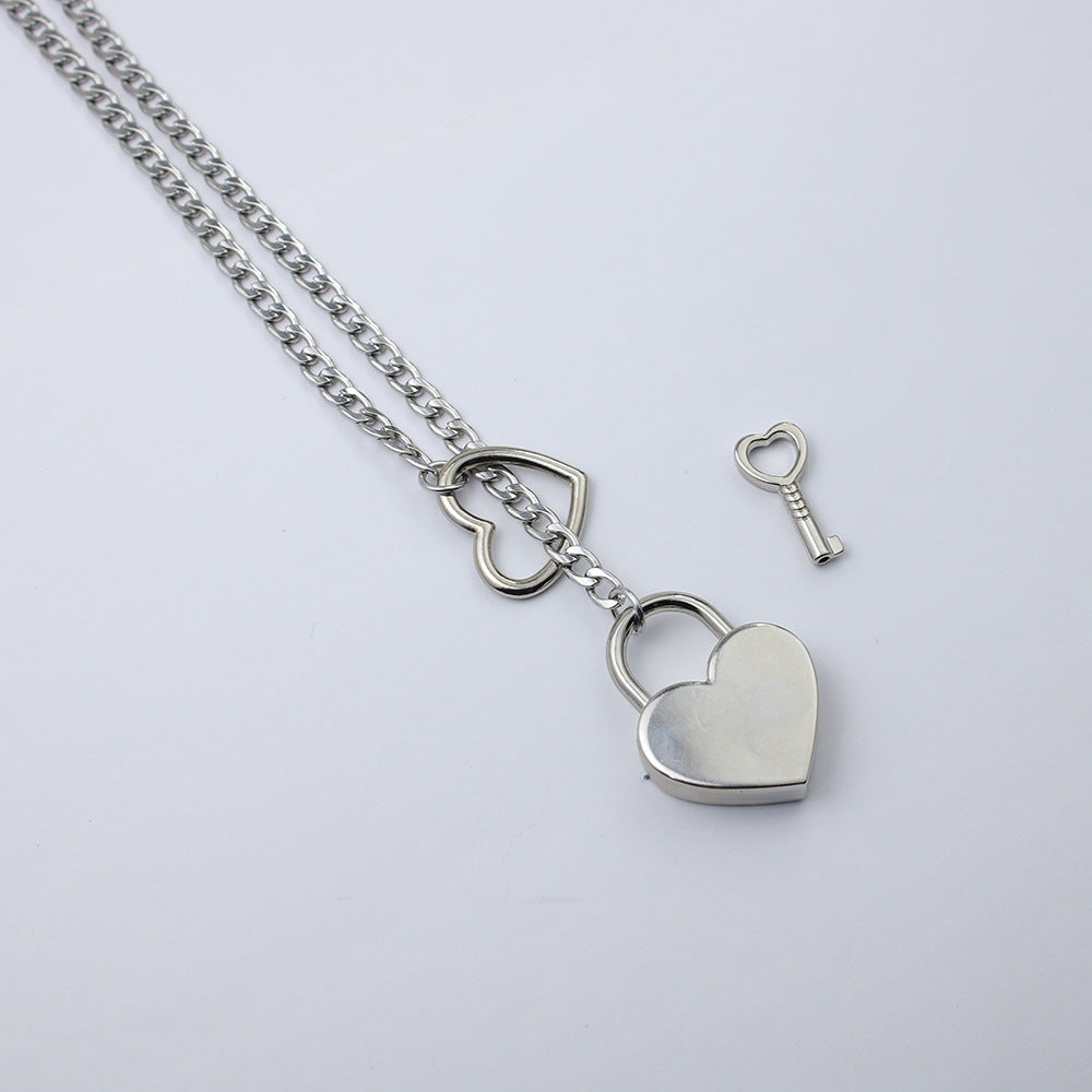 Crystal Heart Lock & Key O-ring Slip Chain