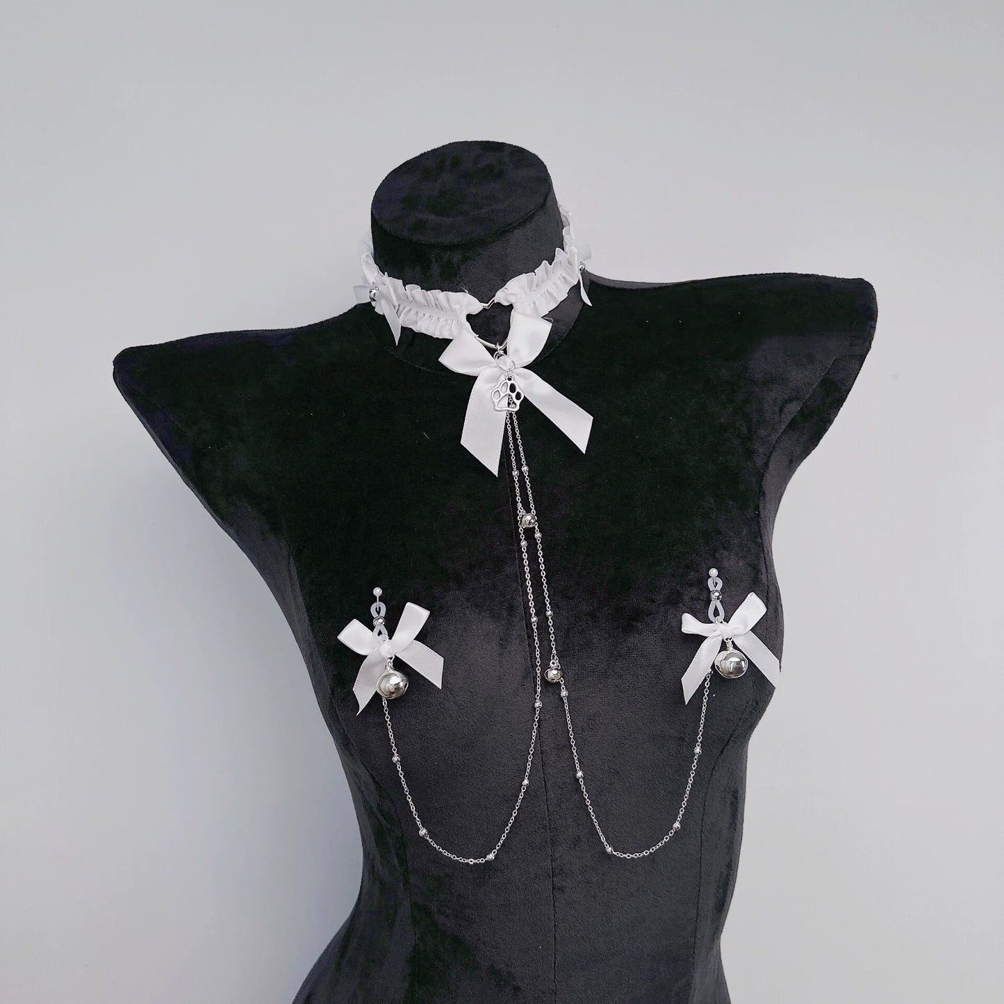 Bow Choker Nipple Clamps Body Chain Set