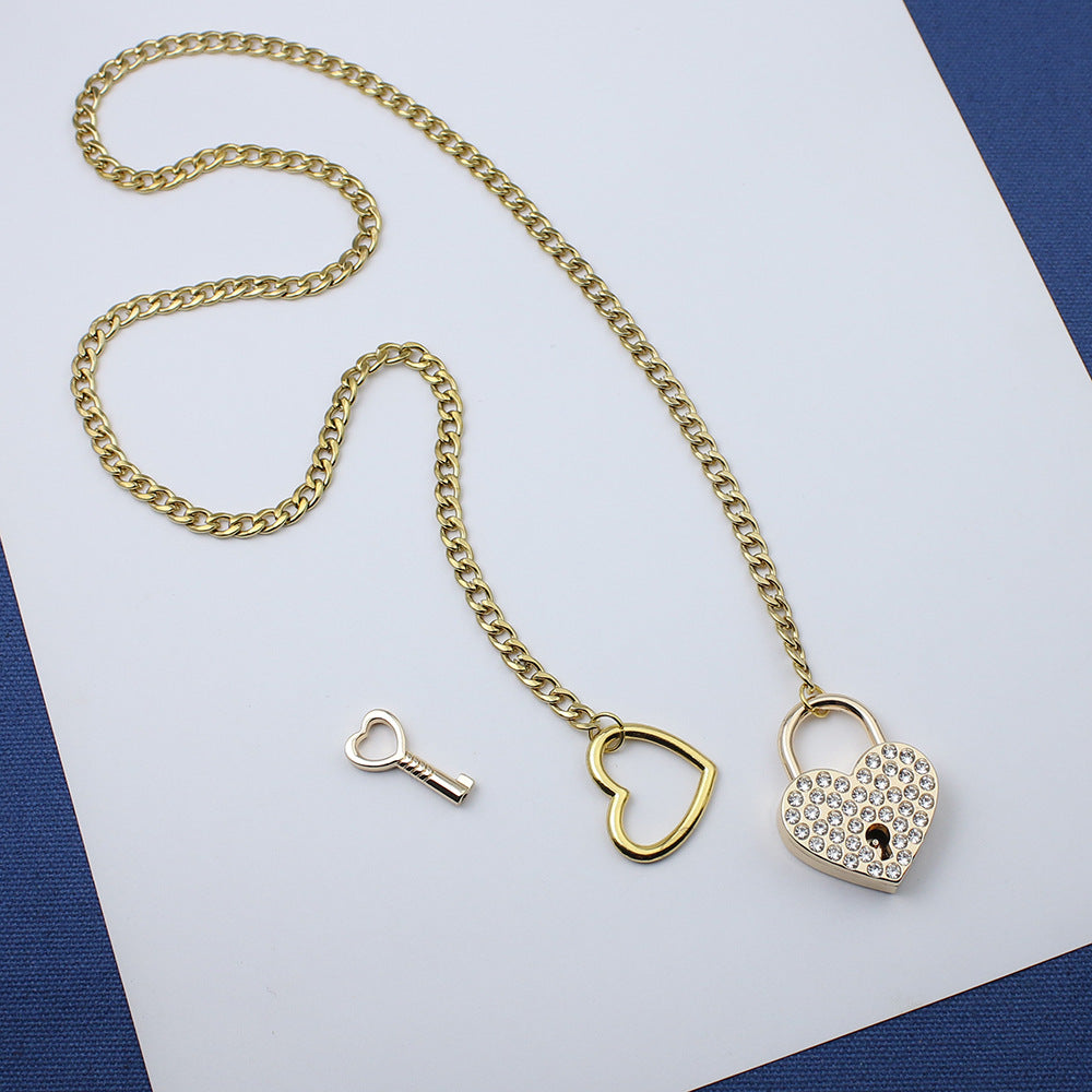 Crystal Heart Lock & Key O-ring Slip Chain