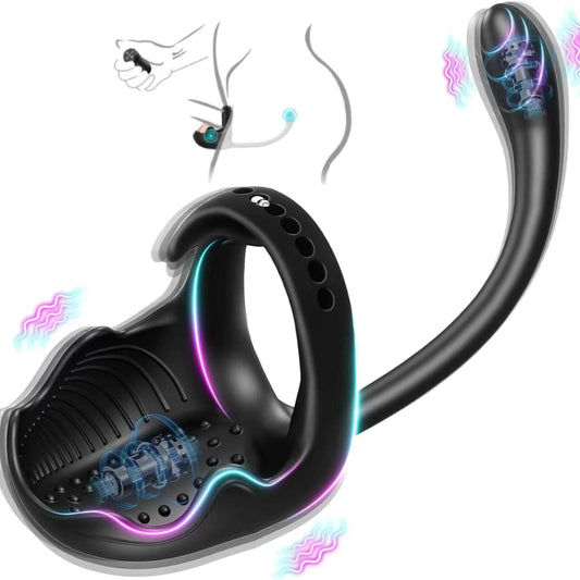 3-in-1 Vibrating Testicle Taint Anal Stimulator with Adjustable Vibrating Cock Ring