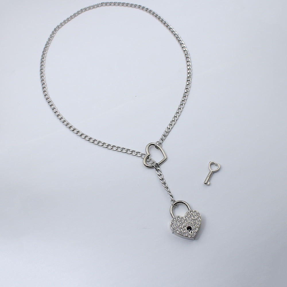 Crystal Heart Lock & Key O-ring Slip Chain