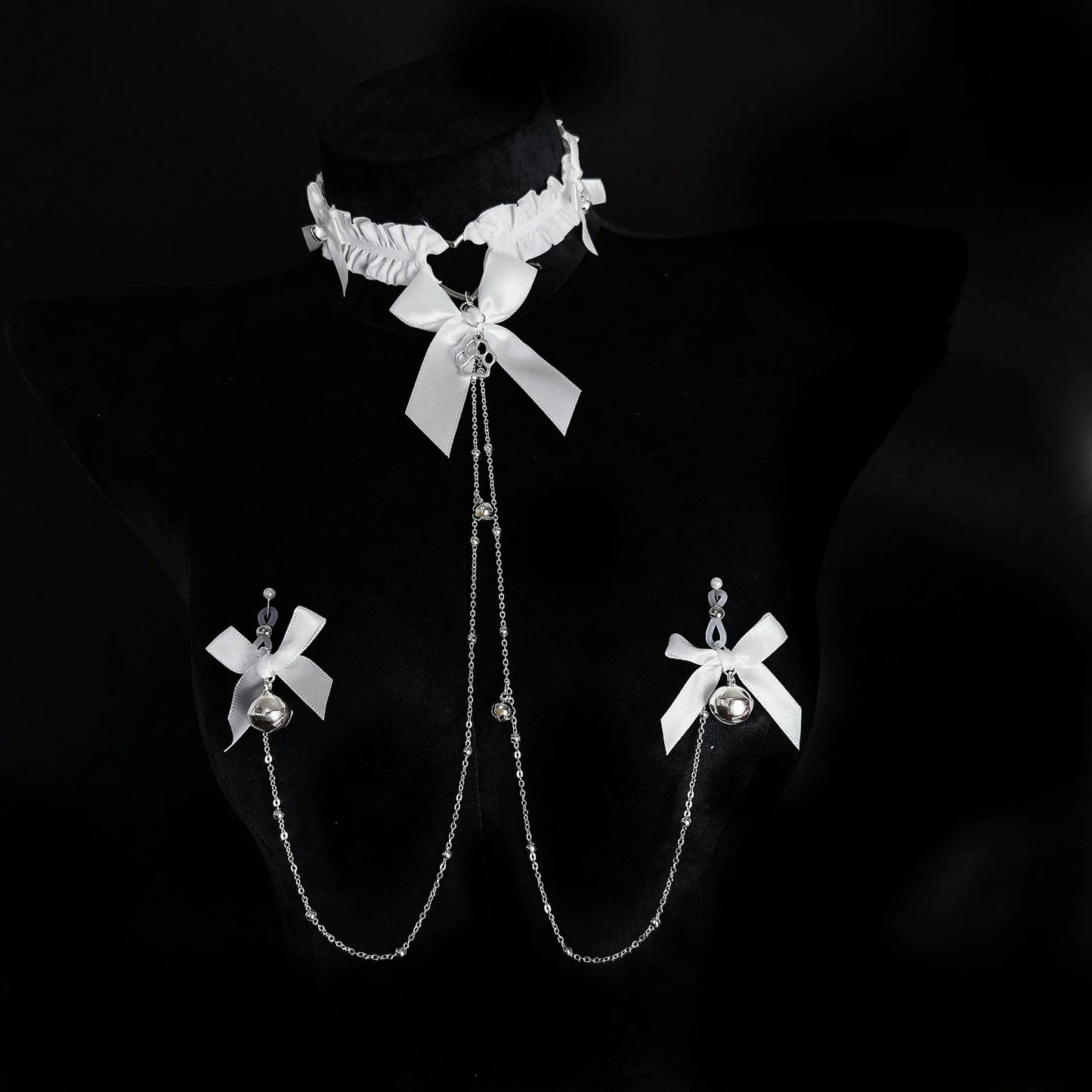 Bow Choker Nipple Clamps Body Chain Set