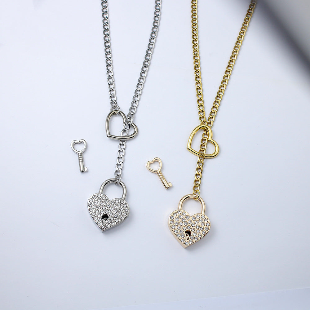 Crystal Heart Lock & Key O-ring Slip Chain