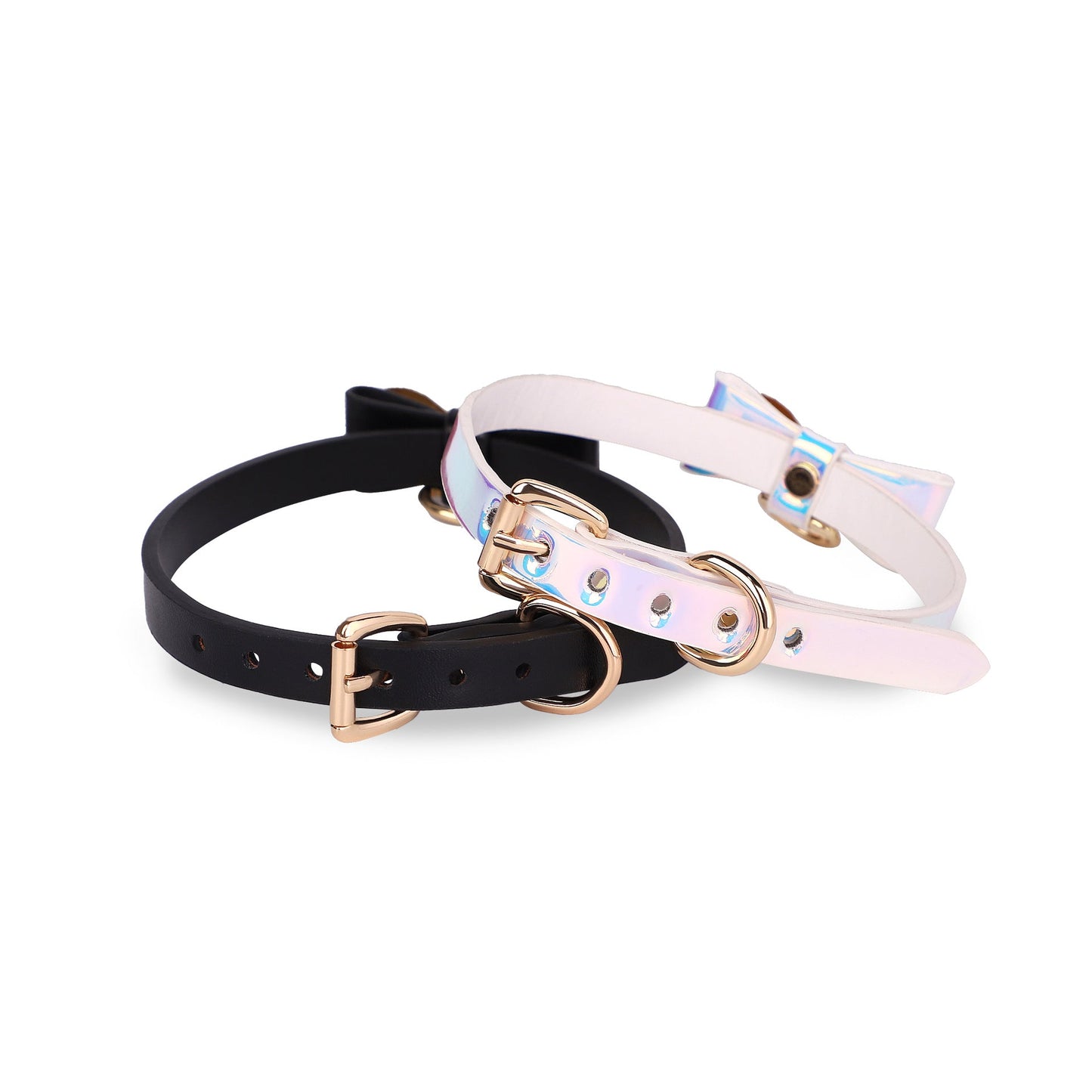 SM Gold Bow Iridescent Collar With Leash Suit
