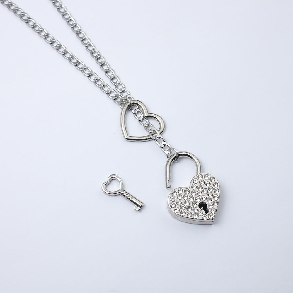 Crystal Heart Lock & Key O-ring Slip Chain