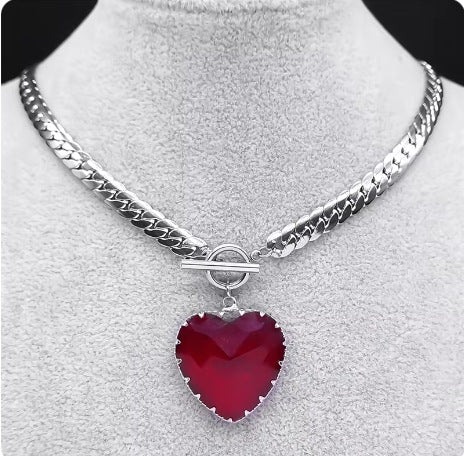Red Heart Pendant Necklace Choker
