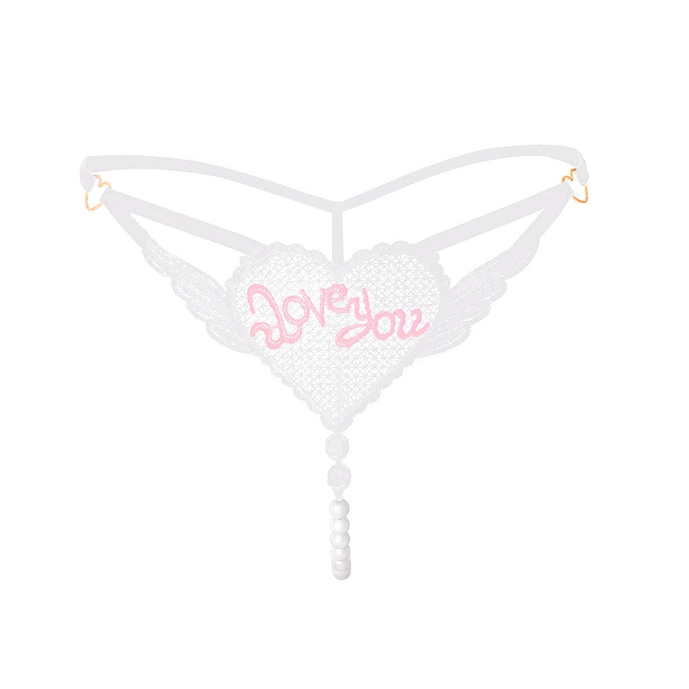 "Love You" Sexy Open Crotch Mesh Underwear With Pearls
