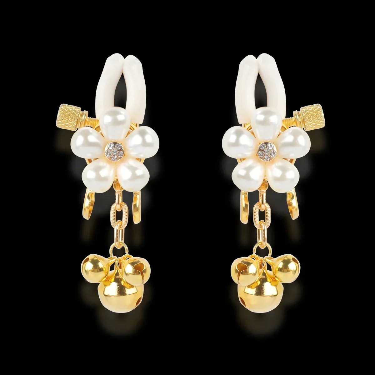 Pearl Petals Bells Nipple Clamps with Chain