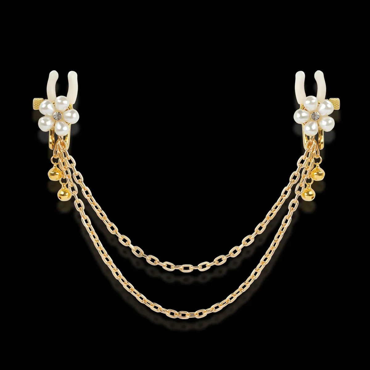 Pearl Petals Bells Nipple Clamps with Chain
