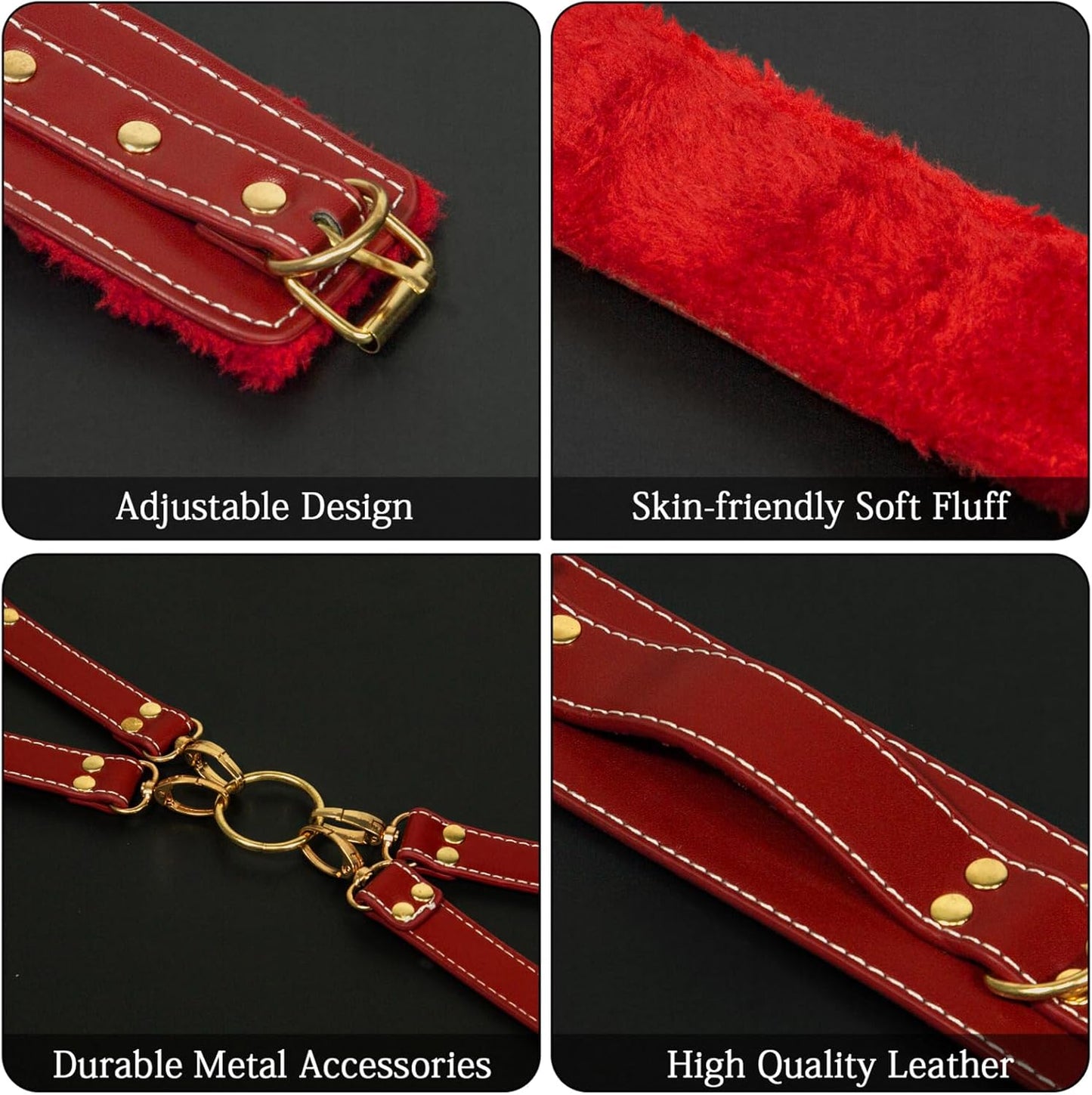 4PCS BDSM Kit Sex Bondage Set with Adjustable Cuffs for SM Games Couples firting