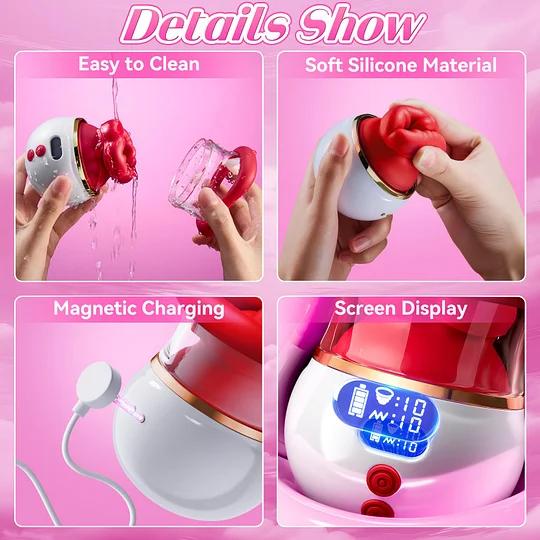 LCD Oral Sex Simulator Sucking & Licking Vibrator with Heating 3-in-1