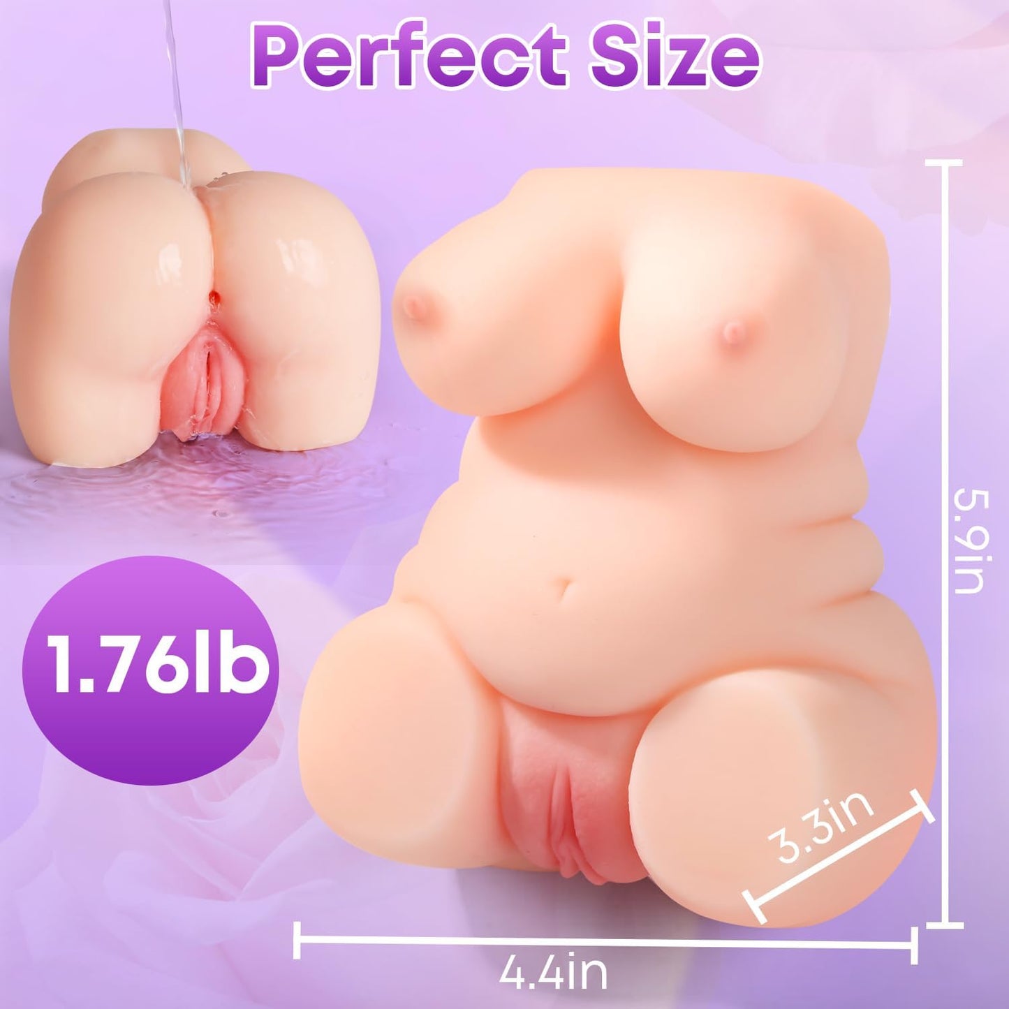 1.76ポンド 2-in-1 ポケットプッシーセックスドール、リアルな胸、膣、タイトな肛門付き