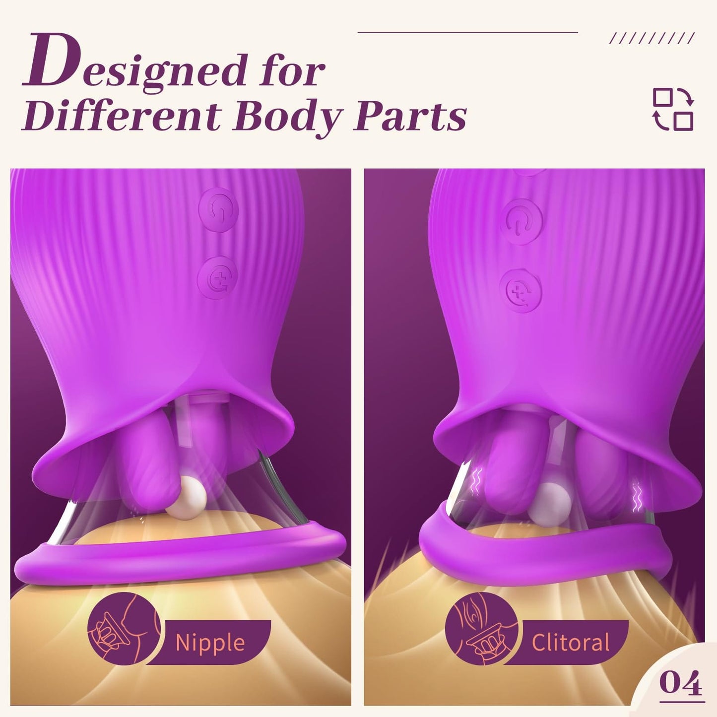 Rose Romeo - 3in1 Rose Sex Toy with 2 Suction Cups Adult Toys Female Clitoral Nipple Vibrators with 10 Licking Sucking Vibrating